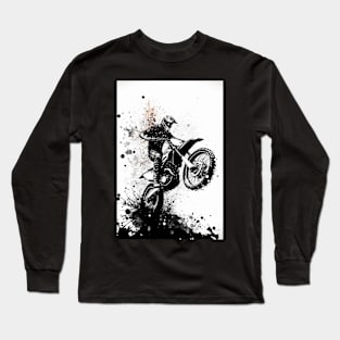 Dirt bike wheelie black splash with white background Long Sleeve T-Shirt